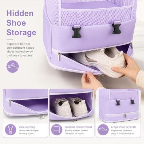 FERNVALE Hanging Travel Storage Bag 5-Layer Large Capacity Foldable Suitcase Organizer Portable Hanging Toiletry Bag with Steel Frame Heavy Duty Closet Wardrobe Storage for Home Hotel & Dorm (Purple) — view 3