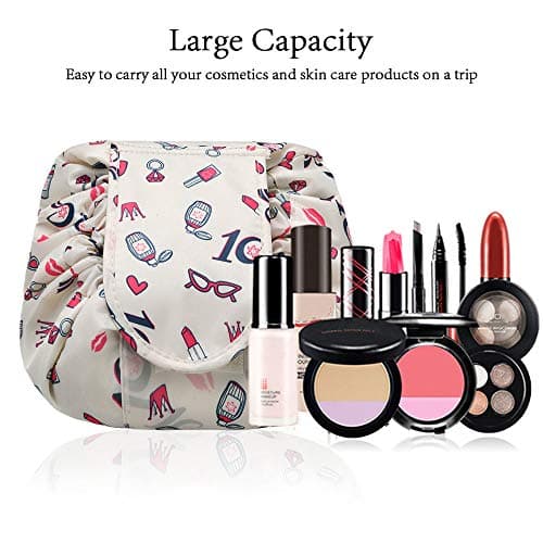 URAQT Makeup Bags for Women, Lazy Drawstring Cosmetic Bags, Large Capacity Flat Toiletry Bags, Waterproof Portable Travel Makeup Organiser — view 2