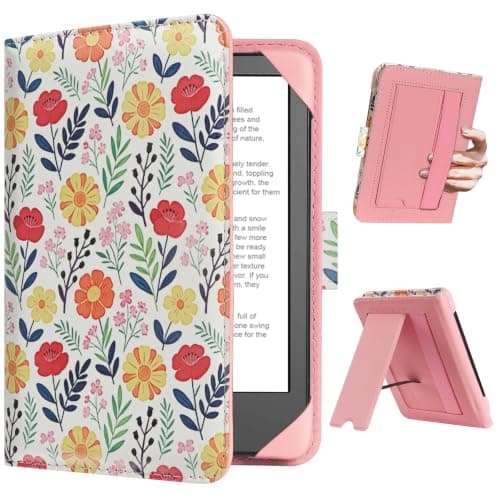 HoYiXi Universal Case For 6 inch eReader,Compatible with Kindle/Kobo Clara HD/Kobo Clara 2E/Paperwhite/PocketBook/Tolino eReader,with HandStrap/Kickstand, Cover Case for 6'' eReaders,Floral