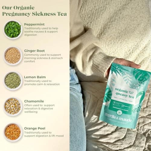Myrtle & Maude - Ultimate Nausea & Morning Sickness Bundle - Queasy Days Tea, Vitamin B6 Peppermint Bon Bons & Ginger Gins, Aromatherapy Inhaler Nasal Stick & Nausea Relief Acupressure Wristbands — view 5