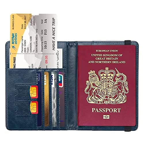 FACATH UK Passport Holder with Gilded UK Passport Pattern: Passport Covers Slim, Durable & British-Themed | Perfect Fit for UK Passports (Blue) — view 3