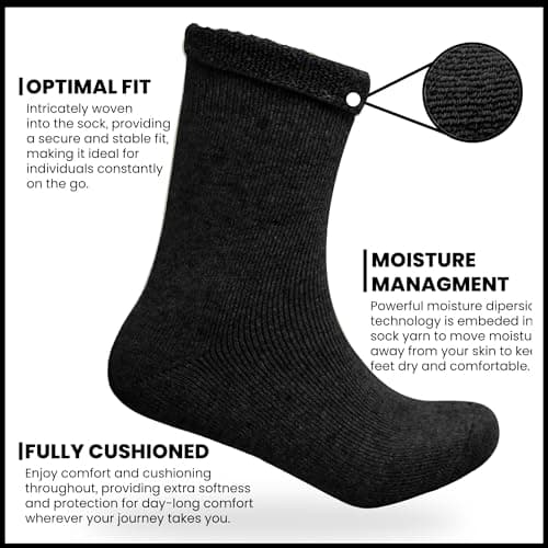 Towelogy Womens Diabetic Merino Wool Socks Loose Top Ultra Warm Winter Thermal Bed Socks UK Size 4-8 (Black, 1 Pair) — view 3