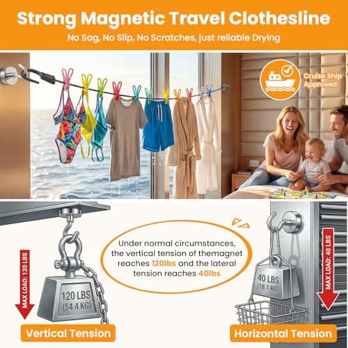 No Sag Magnetic Clothesline with 120lb Strong Magnets for Cruise Ship Cabin — view 2