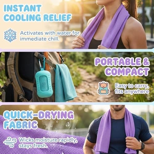 YFHUVB 2 Pcs Cooling Towel, Gym Towels For Women With Portable Silicone Sleeves, Hot Yoga Towel, Sweat Towels For Gym, Instant Cooling For Outdoor Sports, Lake Blue And Purple — view 5