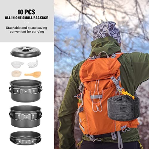 Lixada Camping Cookware Set,Outdoor Camping Cookware Kit Lightweight Pot Frying Pan Non-stick for 2 to 3 People Camping, Hiking, Picnic — view 2