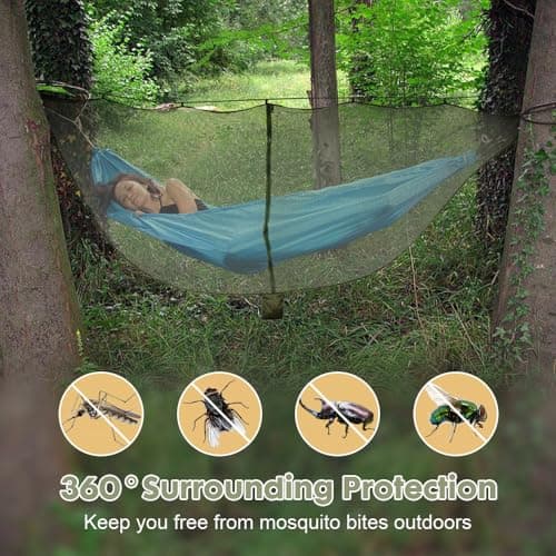 Casenly Fly Net Hammock, Hammock Mosquito Net Ultralight Portable Mesh Hammock Netting for 360 Degree Protection Dual Sided Diagonal Zipper for Easy Access for Backpacking Camping Hiking Travel — view 2