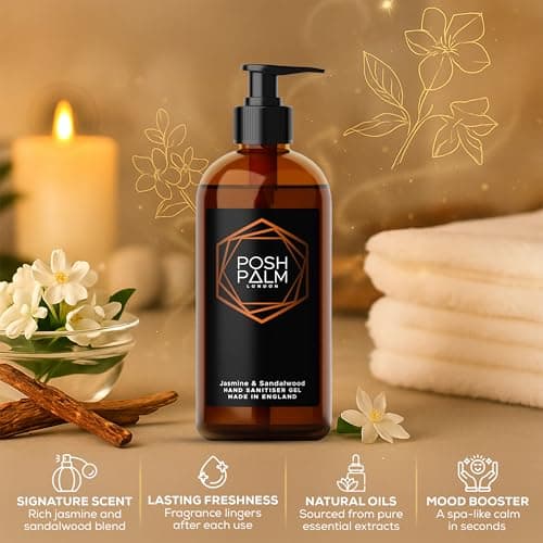Posh Palm Sandalwood & Jasmine Hand Sanitiser Gel 500ml - Luxury Hand Sanitiser Made in UK, Moisturising Formula for Soft Skin, Premium Scented for Elegant Protection (Pack of 2) — view 2