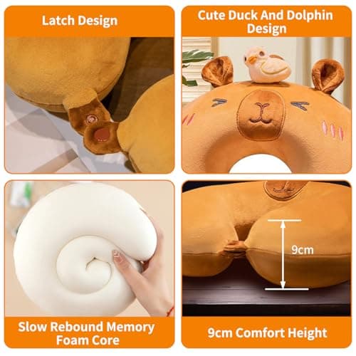 Soft Memory Foam Travel Head Pillow, Lovely Cartoon Animal Kids Pillow, Portable Adults Nap Pillow, U Shaped Cushion Pillow for Home, Office, Sleeping, Neck Support Pillow for Airplane, Car, Train — view 4