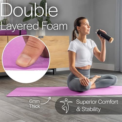 Core Balance Yoga & Pilates Mat, Non-Slip TPE Mat for Fitness & Gymnastics, 183cm x 65cm x 0.6cm (Pink Bouquet) with Carry Strap — view 4
