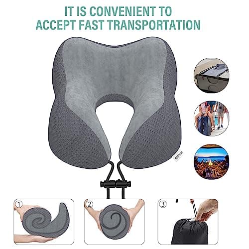 Yomisee Travel Pillow Neck Pillow for Travel Airplane Memory Foam Flight Pillow for Cars, Trains, Home, Offices（Dark Grey） — view 2