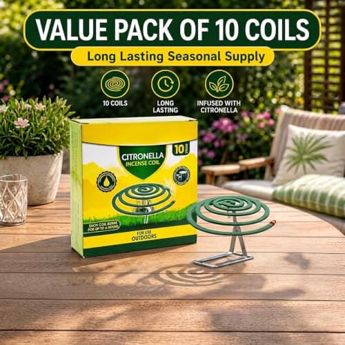 ANGIX 10 x Citronella Incense Coils with Stand - Each Coil Burns Up to 6 Hours Long Lasting Outdoor Insect & Mosquito Repellent Spirals for Garden Camping BBQ Patios & Porches — view 2
