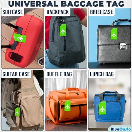 BlueCosto - Luggage Tags - Small, Green, 10 PK - Silicone Suitcase Tags with Privacy Cover & Stainless Steel Wire Loops - Personalized Baggage Identifiers for Travel - Backpack Name Labels — view 6