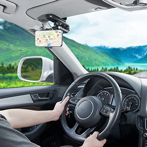 JSCARLIFE Sun Visor Phone Holder, Adjustable Cell Phone Holder, 360° Rotatable Car Phone Mount Compatible with 2.1-3.7 inches — view 2