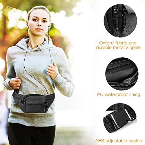 Bumbag Waist Bag, Waterproof 4 Zip Pockets Fanny Pack Running Waist Pack Bag Adjustable Belt Waistpacks for Outdoors,Travel,Sport, Hiking — view 4