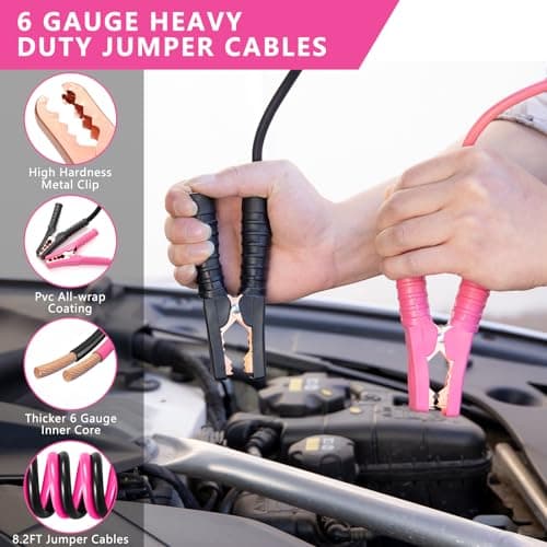 HLWDFLZ Car Emergency Kit - Portable Air Compressor, Winter Travel, Safety Kit for Cars, Trucks (Pink) — view 4