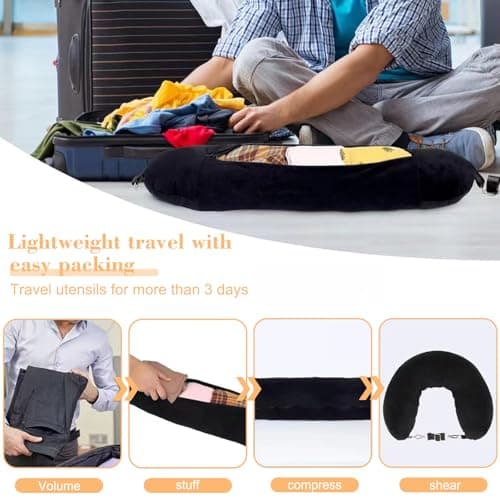 Stuffable Neck Pillow for Travel, 80 * 18.5cm Stuffable Travel Pillow with Adjustable Straps, Travel Pillow Stuffable with Clothes, Neck Pillow Stuffable for Extra Luggage Travel Essentials(Black) — view 4