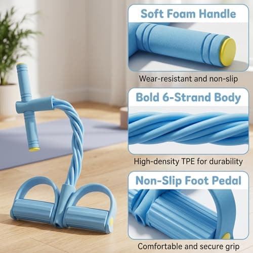 Pedal Resistance Bands with Handle, Multifunctional Pedal Resistance Band for Home Fitness and Travel Workouts, Blue Foot Pedal Resistance Band with Six Tubes — view 3