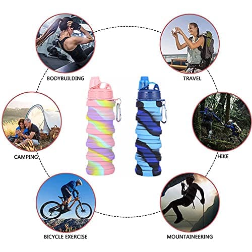 DONGTATA 2Pcs Silicone Collapsible Water Bottle Reusable Portable Foldable Water Bottles BPA Free Safe and Heathy Leak Proof for Sports Hiking Trip and Camping Collapsible Water Bottle for Kids Sport — view 5
