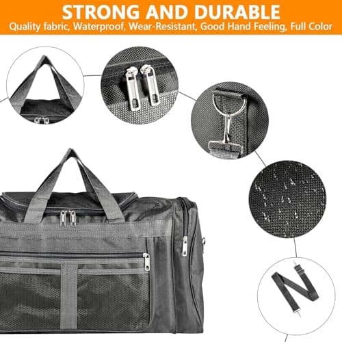 BREEZENEST Large Sports Holdall Bag 60L Duffel - Water Resistant Nylon Gym Bag for Men, Fishing & Travel, Army Green/Black, Spacious 56x29x24cm Weekender Bag with Shoulder Strap (Black) — view 2