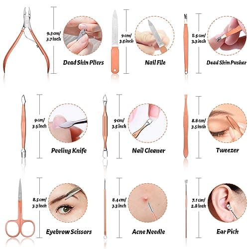 Manicure Pedicure Set 12PCS, Nail Clippers Set for Men Women, Toe Nail Clipper, Manicure & Pedicure Tools & Accessories, Nail Grooming Kit with Rose Gold Leather Case for Travel & Home — view 4