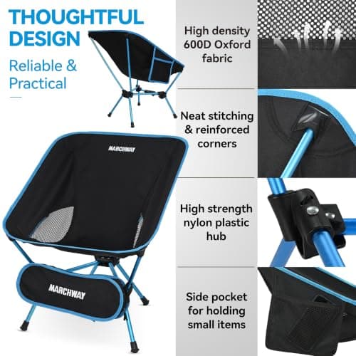 MARCHWAY Lightweight Folding Camping Chair with Spring Lock, Stable Compact Portable for Outdoor Camp, Travel, Beach, Picnic, Festival, Hiking, Backpacking (Blue) — view 5