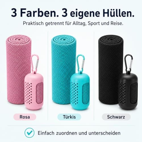 DGYBDFC Cooling Towels Set of 3 with Silicone Covers and Hooks, 30 x 80 cm, Water-Activable and Quick Drying Polyester for Neck, Fitness, Hiking and Travel, Black Pink Turquoise — view 2