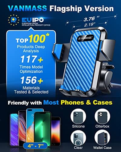 VANMASS Top Car Phone Holder 2026 [85+ lbs Strongest Suction & True Military-Grade] Rotatable Mobile Phone Mount Universal Dashboard Windscreen Vent Desk Automobile for iPhone 17-Pro Max 16 15 Samsung — view 3