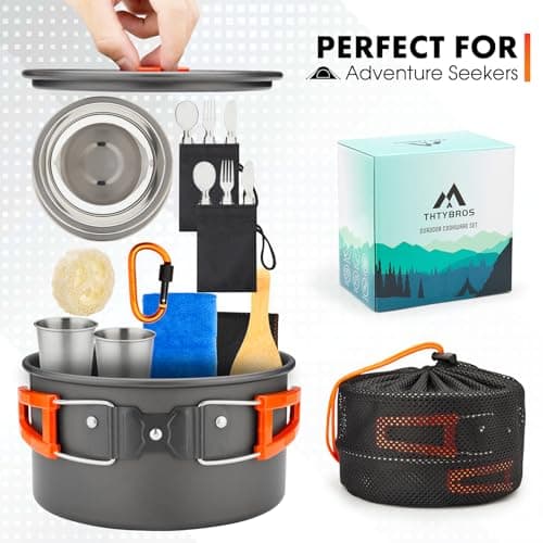 THTYBROS 17-Piece Camping Cookware Set, Hard Anodised Aluminium Pot Pan Kettle with 2 Stainless Steel Cups Plates Cutlery for Outdoor Hiking Backpacking Picnic — view 5