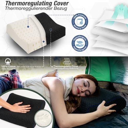 Marcolumb Travel & Camping Comfortable Memory Foam Pillow – Easy to Carry Portable Bag – Temperature Regulating Pillow Case - Perfect for Travelling (Black Contour) — view 4