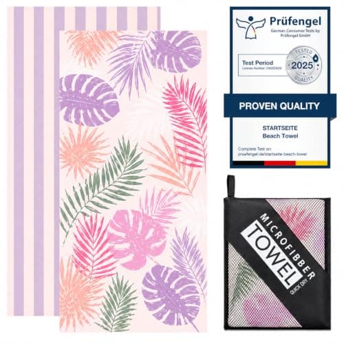 200 x 90 cm Microfibre Towel - Large Size Quick Drying Microfibre Beach Towels for adults, Sand-Free, Absorbentextra large Beach Towels for adults - Includes Storage Bag (Purple Tropical Vibes)