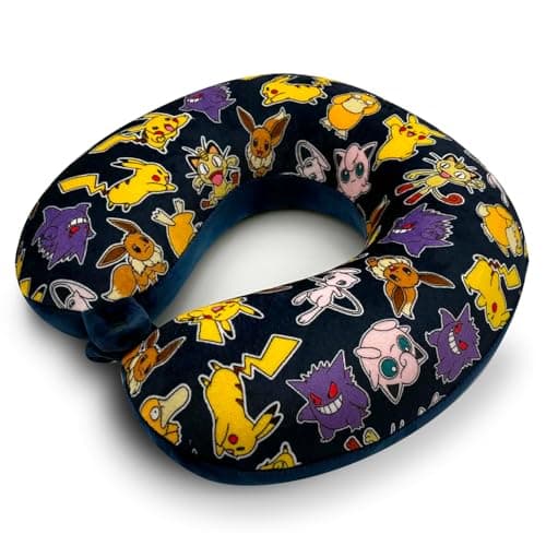 Pokémon Kids Travel Neck Pillow – Memory Foam U-Shape Headrest, Removable Washable Cover, Snap Button Closure, 29 x 29 cm – Pikachu Gift for Pokémon Fans