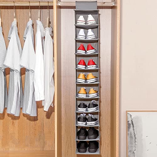 Hanging Shoe Organizer 10-Shelf Shoes Storage for Wardrobe Non-woven Collapsible Hanging Shoe Rack Slim Wardrobe Shoe Storage Organiser Foldable Space Saving Shelf Clothes Handbag Hat Organizer(1pack) — view 2