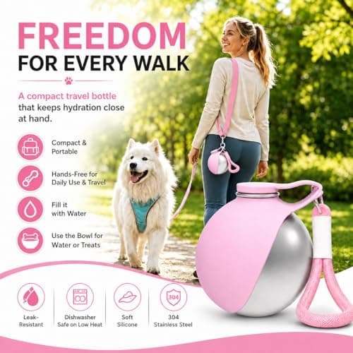 Portable Dog Water Bottle for Walking, 2-in-1 Stainless Steel Dog Bottle — view 5