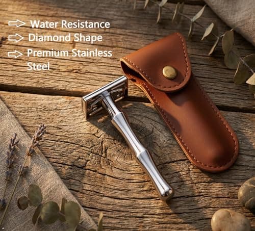Classic straight beard grooming trimmer safety kit shaving face razors for men with brown leather travel case, chrome-plated metal shaving tools beard kit for men grooming — view 2