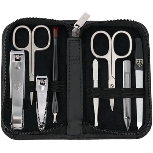 3 Swords Germany - brand quality 8 piece manicure pedicure grooming kit set for professional finger & toe nail care scissors clipper genuine leather case black in gift box - Made by 3 Swords