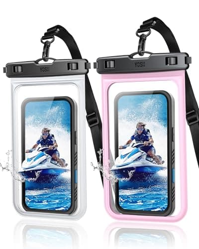 YOSH Waterproof Phone Pouch for Big Phones with Case On, Clear & Pink, 8.5"