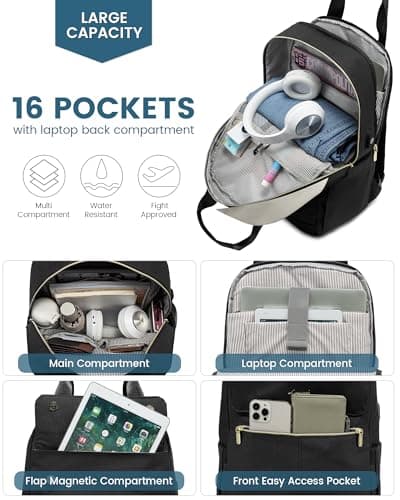 LOVEVOOK Laptop Backpack for Women, 15.6 Inch Fashion Rucksack Bag for Womens, Lightweight School Bag Travel Backpack with USB Port, Casual Daypacks Back Pack for School College Work, Black — view 3