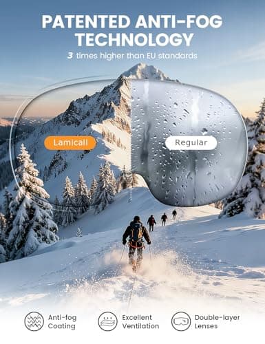 Lamicall Ski Goggles, Skiing Goggles - 【HD Spherical Lens】 Anti-fog Snow Snowboard Goggles with Wide OTG Over Helmet Compatible, UV400 Protection for Men & Women - White Frame - Pink — view 3