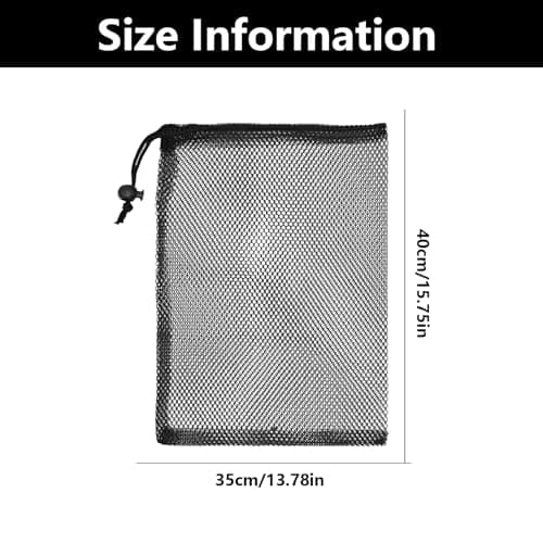 2 PCS Large Mesh Drawstring Bag, Black Nylon Net Bags, MeshStuff Sack Storage Bags, Lightweight Mesh Swimming Bag, for Swimming Beach Pool Sand Toys Equipment Travel and Sports — view 2