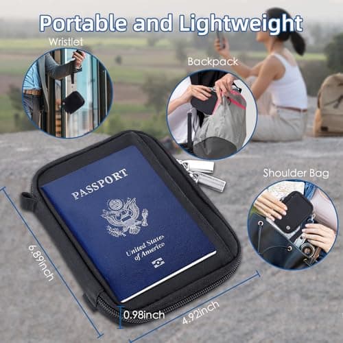 WALNEW Passport Holder for Travel - RFID Blocking Travel Wallet Essentials Organizer with Card Slots & Zipper Pocket (Women/Men), Black — view 5
