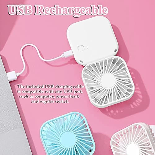 Adofous Mini Desk Fan, Folding Neck Fan With Lanyard, USB Rechargeable Battery Operated Foldable Fan, Personal 3 Speed Adjustable Personal Fans Idear for Home Office School Outdoor Travel (White) — view 6