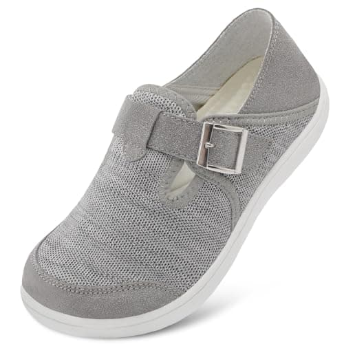 XIHALOOK Womens Walking Shoes Wide Toe Barefoot Shoes Minimalist Loafer with Adjustable Strap Slip On Shoes, Blend Lgrey, 5 UK