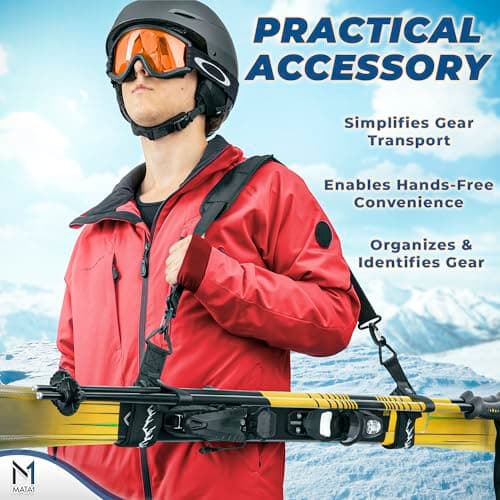 Mata1 - Ski Strap & Pole Carrier - Black - Adjustable Shoulder Strap to Carry Skis & Poles with Ease - Comfortable with Padded Shoulder Sling - Perfect for Men, Women & Kids — view 3