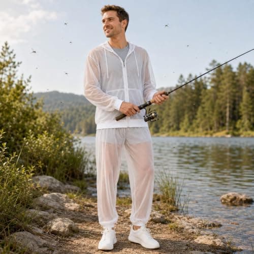 Mosquito Repellent Clothing Men Women with Zip Anti Mosquito Net Suit Mesh Insect Protection for Men and Women Jacket & Trousers Protection for Outdoor Activities such as Travel and Camping — view 3