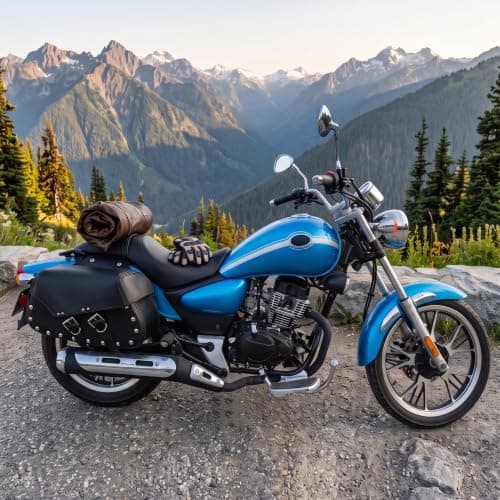 20L Large Capacity Retro Black Leather & Metal Motorcycle Saddlebags, Side Storage Bags for Cruiser, Touring — view 3