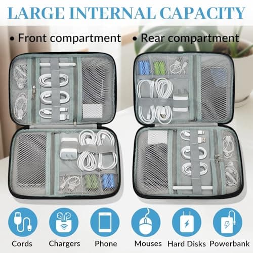 Mintoprints Leopard Print Travel Electronic Organizer Case, Wild Safari Skin Slim Cable Management Bag for Game Console & Accessories, Portable Double Zipper Pouch with Mesh Pockets & Elastic Straps — view 4