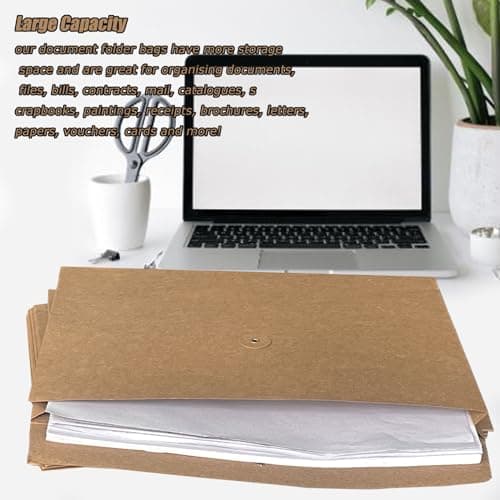 10Pcs A4 Kraft Paper Document Bags Khaki File Wallet Folders Pockets Paperwork Organiser with String Business Report Holder Closure Envelope Letter Storage Pouch Foolscap Bag for Office School — view 4