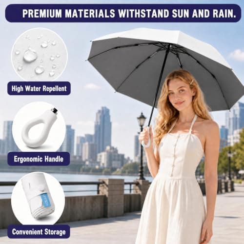 HUA JET Mini Umbrella for Women - UPF 50+ UV Protection, Sun & Rain Dual Use, Ultra-Compact Pocket Size, Lightweight Foldable Travel Umbrella with Case, Portable Shade for Beach, Commute (White) — view 4