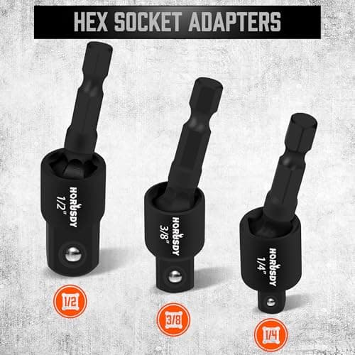HORUSDY Impact Drill Socket Adapter Set and Universal Joints Socket Set 9-Piece 1/4" 3/8" and 1/2" Driver Power Drill — view 3