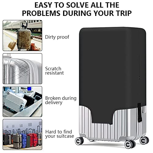 Flintronic Travel Luggage Protector - 26-28 Inch Suitcase Cover with Elastic, Luggage Tag & Strap (L, Black) — view 6